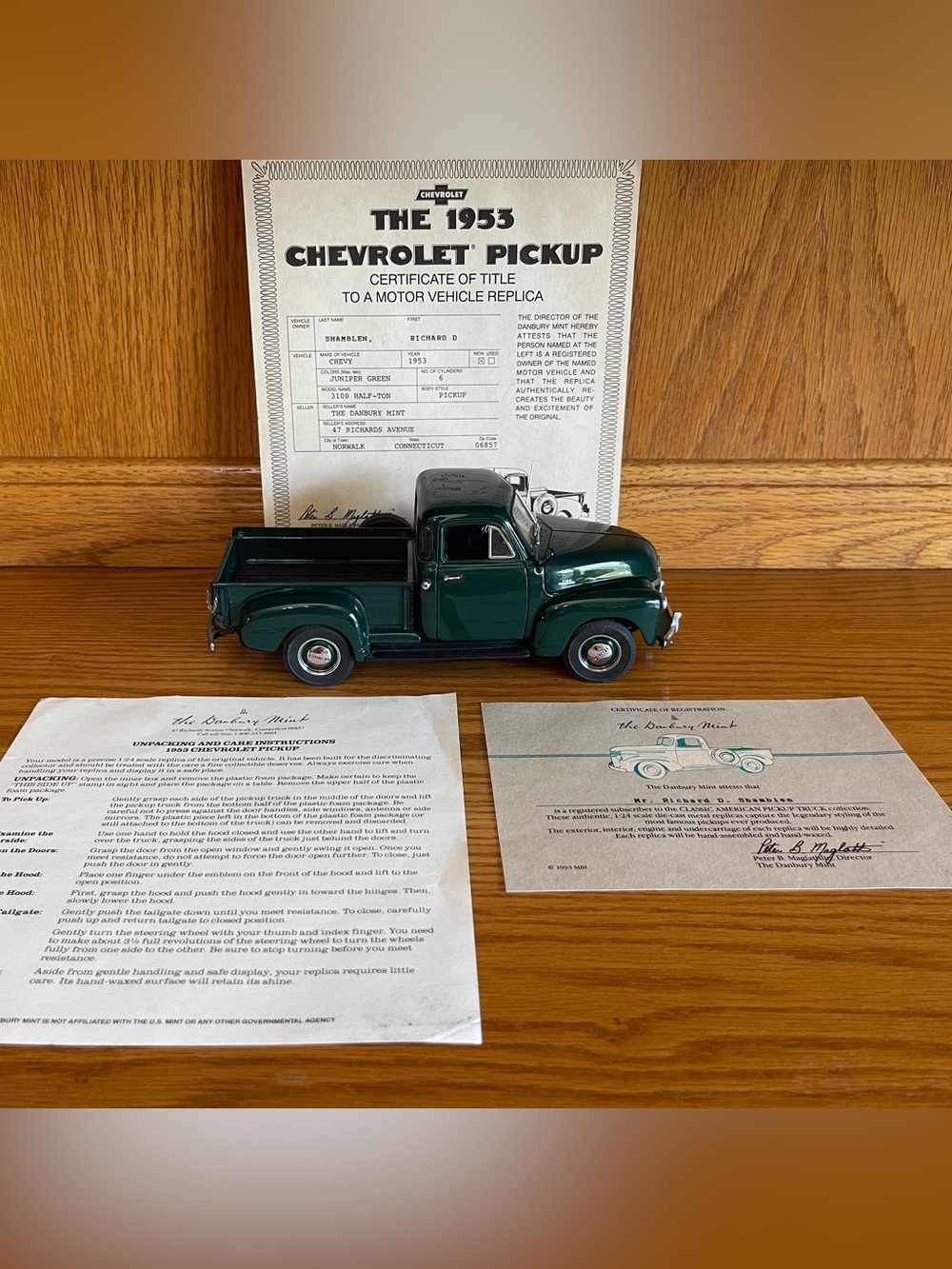 Danbury Mint Chevrolet 3100 Pickup Truck 1:24 Diecast Model Green Title No Box